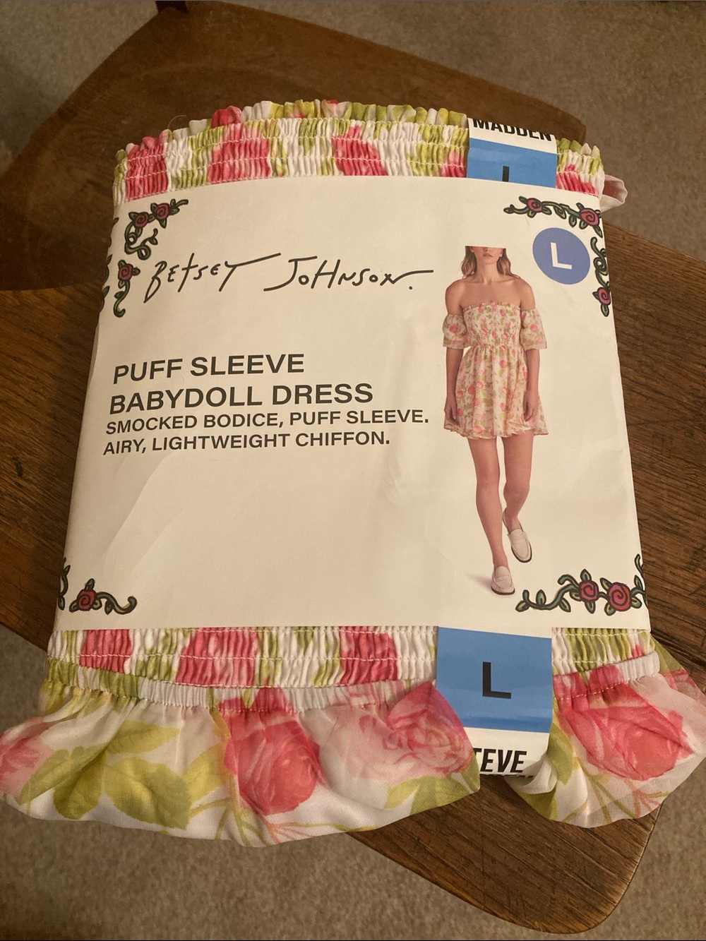 Steve Madden x Betsey Johnson Puff Sleeve Babydoll Dress “White” Sz L NWT